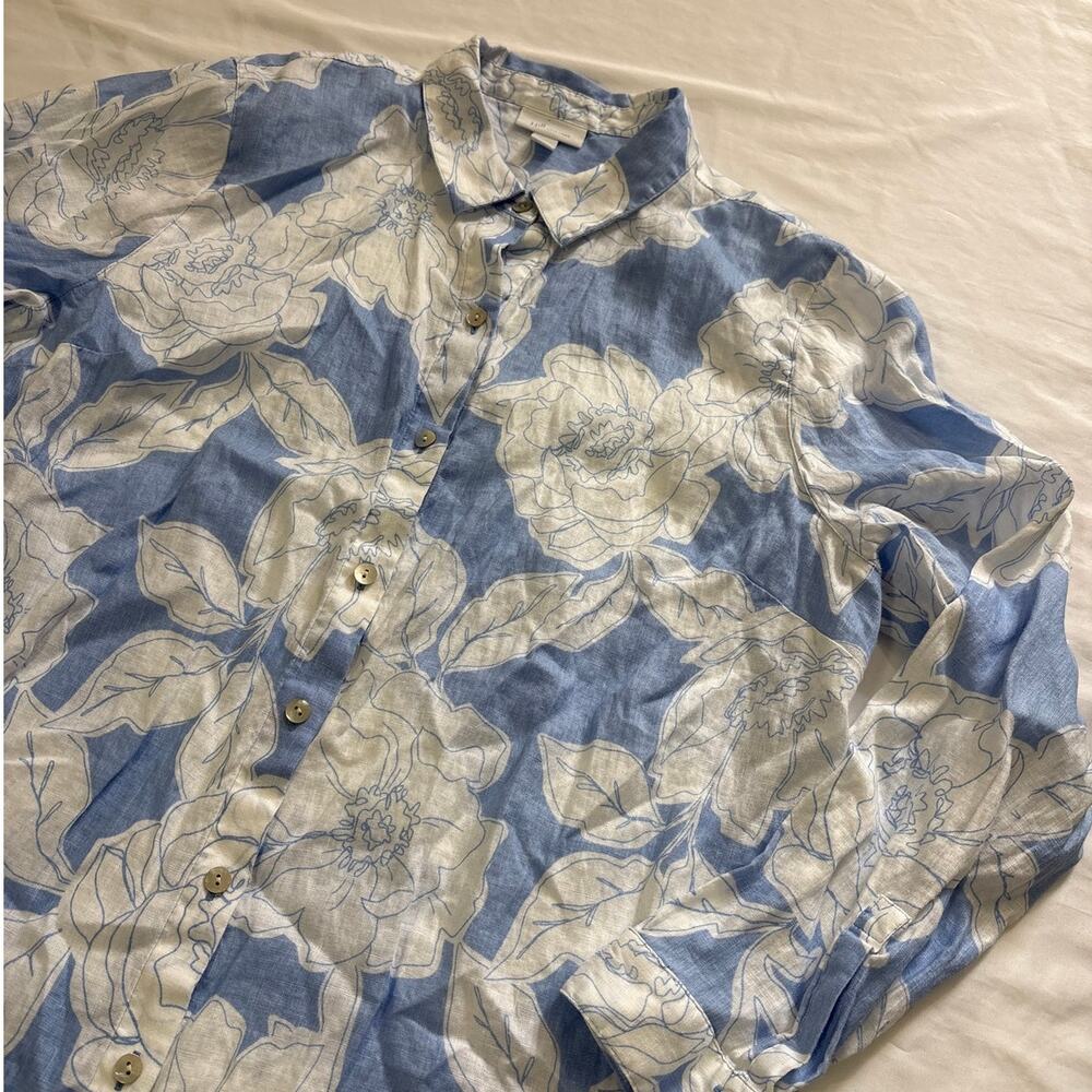 J.Jill Womens Large Everyday Linen Button-Front Shirt Floral Lagenlook Beachy - Picture 3 of 8